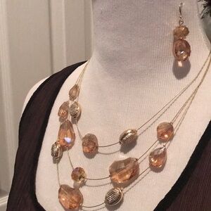 Necklace and earrings combo, gold and sparkly